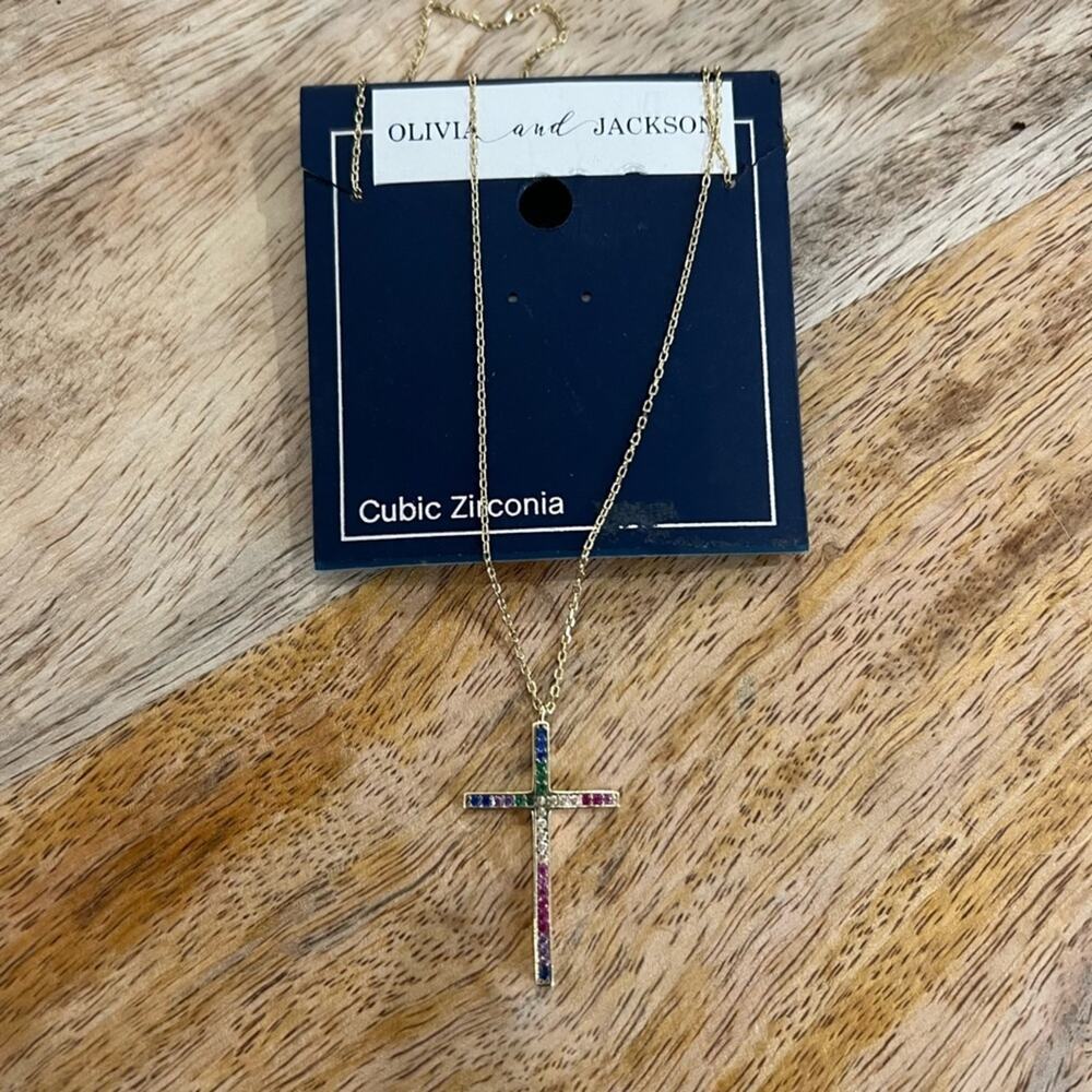 Olivia and Jackson Multicolored Cross Necklace